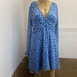 Leith Women’s Long Sleeve Floral Print Mini Dress Size M Zipper Blue Pre Owned